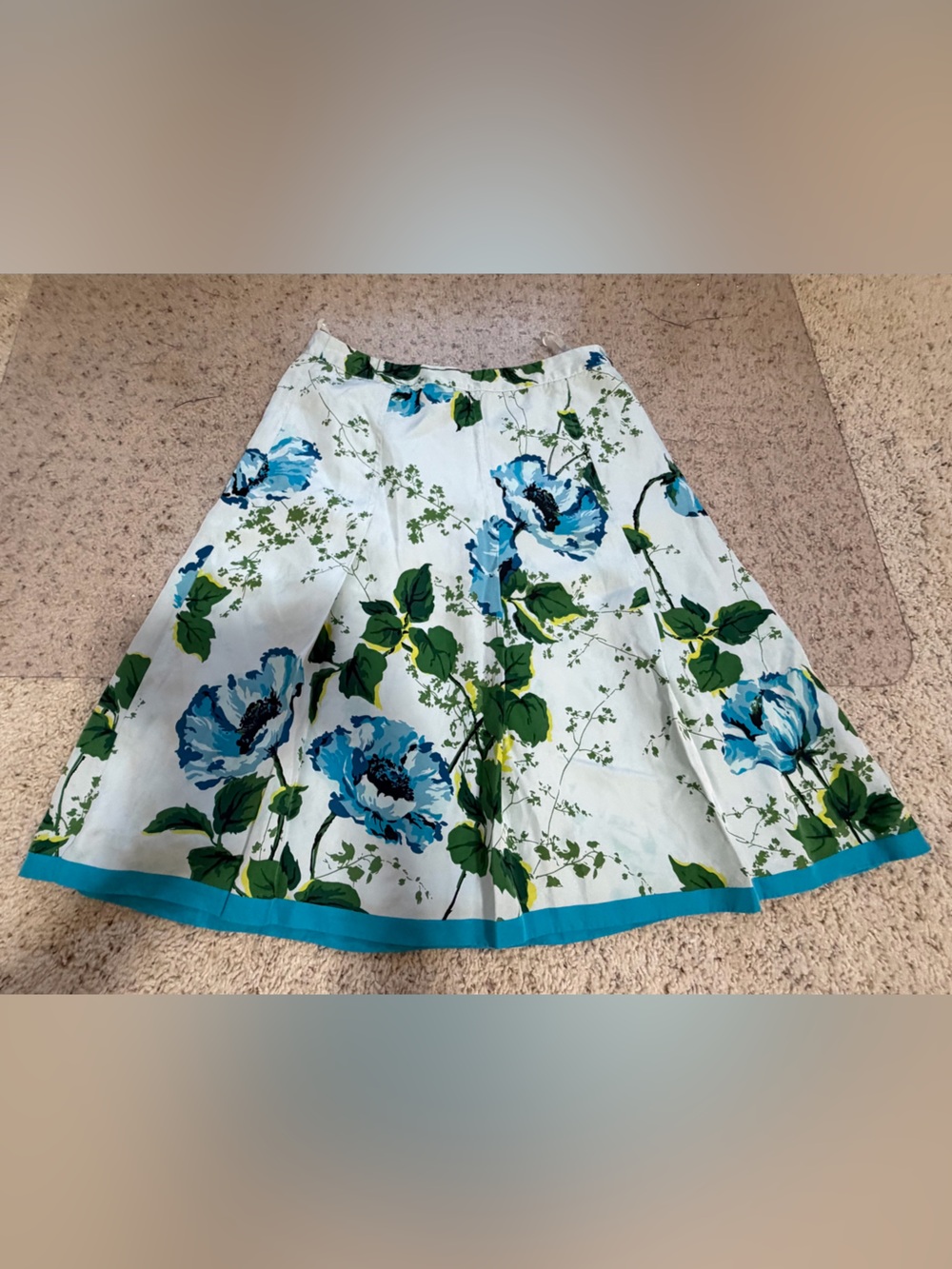 Banana Republic 100% Silk White Floral A-Line Skirt with Blue and Green Print